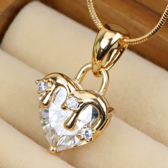 "Heart Drip White Pendant in Gold Finish Stylish Jewelry, XPPT1696 - Picture 1 of 13